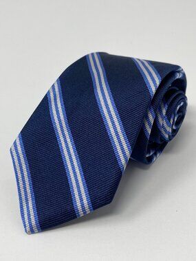 Brooks Brothers Fleece Repp Tie Navy Blue Stripe Striped Silk Skinny and SHORT